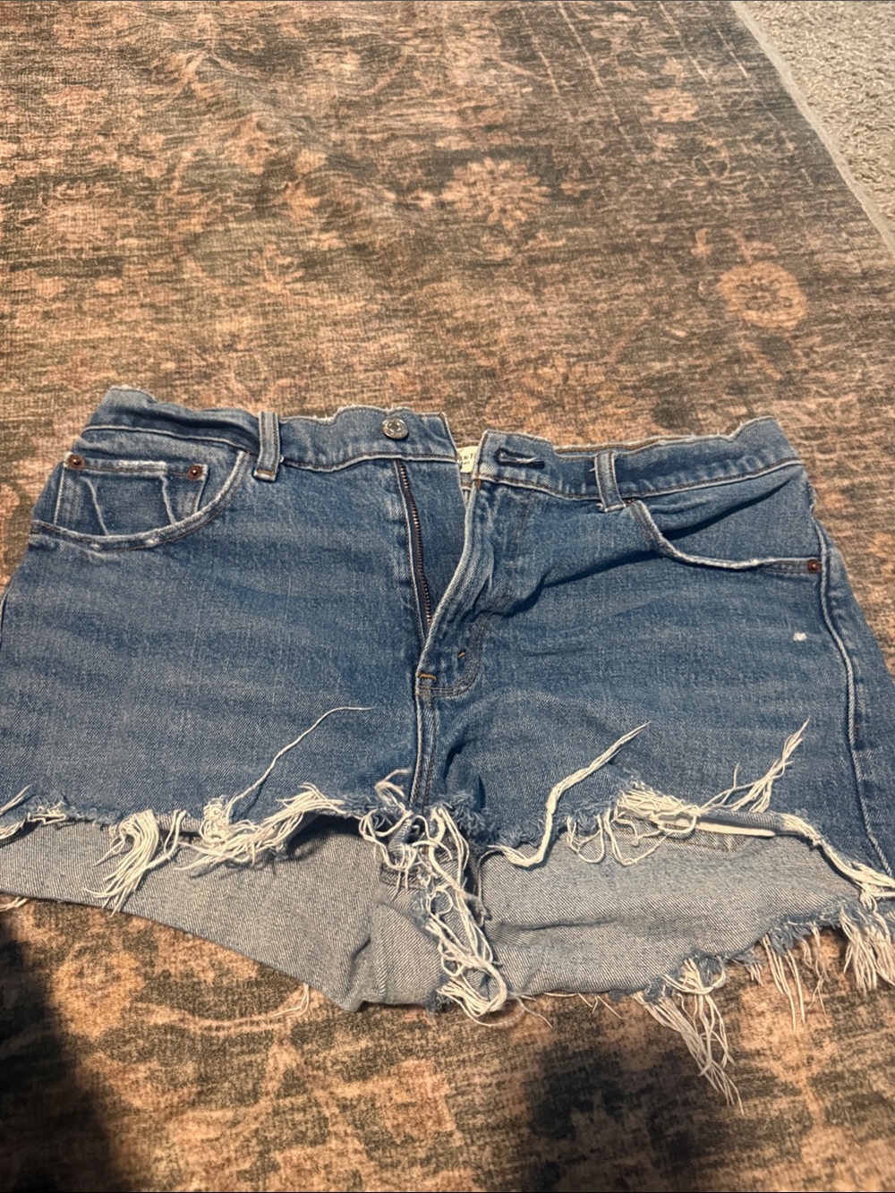 Abercrombie & Fitch Distressed Blue Denim Cutoff Midrise Mom Shorts